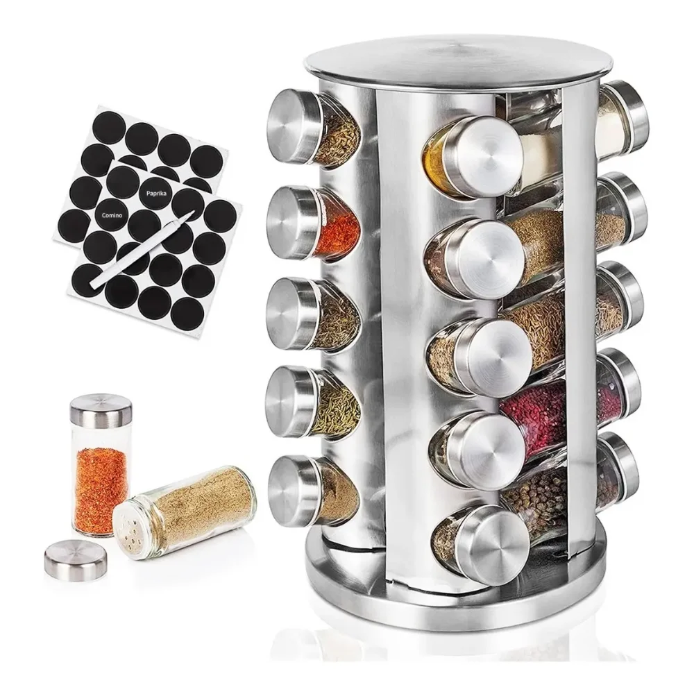 Especiero Giratorio de Cocina 20 Frascos con Etiquetas y Lápiz — Hogar y Estilo de Vida, Sevelin Arica