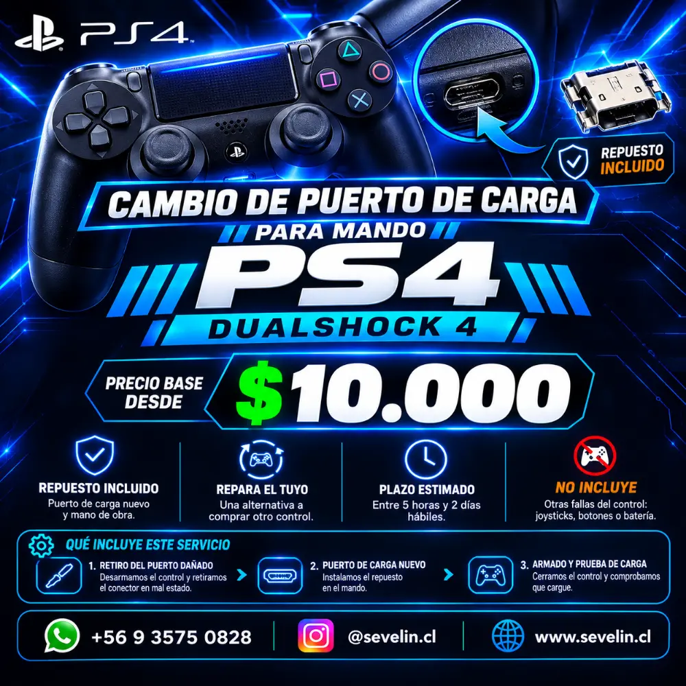 Cambio de Puerto de Carga para Mando PS4 (DualShock 4) — Servicios Técnicos, Sevelin Arica