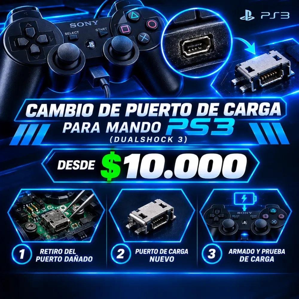 Cambio de Puerto de Carga para Mando PS3 (DualShock 3) — Servicios Técnicos, Sevelin Arica
