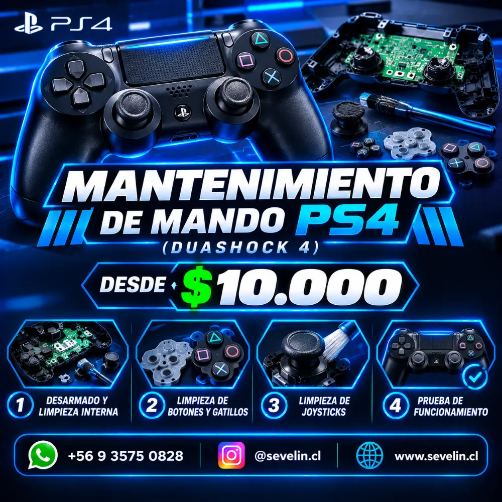 Mantenimiento de Mando PS4 (DualShock 4) — Servicios Técnicos, Sevelin Arica