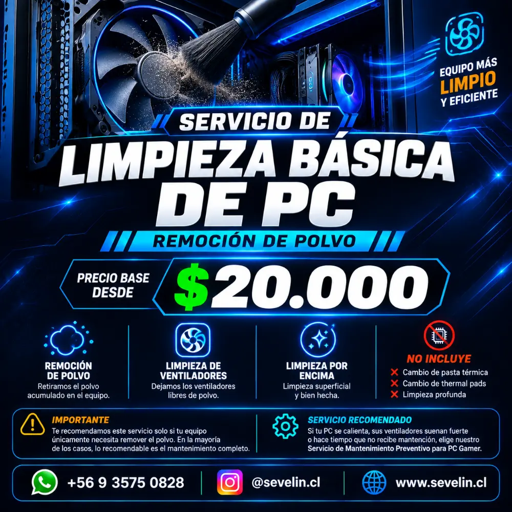 Servicio de Limpieza Basica de PC (Remocion de Polvo) — Servicios Técnicos, Sevelin Arica